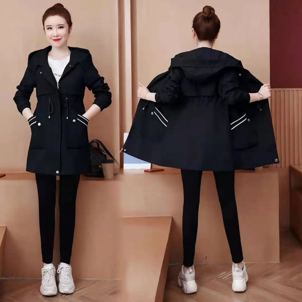YiXin Women Jackets 2023 Wholesale Plain Color Spring Jacket Women Slim Midi Length Jackets for Women Hooded