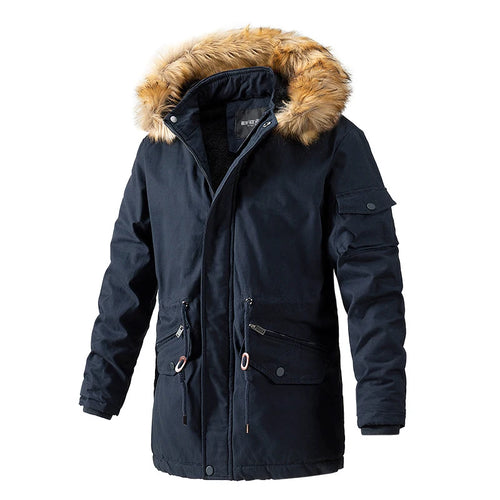 Long Washed Men's Coat With Velvet Cotton-padded Jacket Fashion Casual Solid Color Men's Long Cotton-padded Jacket.