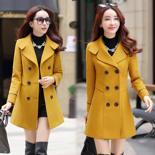 2025 Autumn and Winter Women's Windbreaker New Korean Style Slim Woolen Coat Double-Breasted Women's Long Woolen Coat