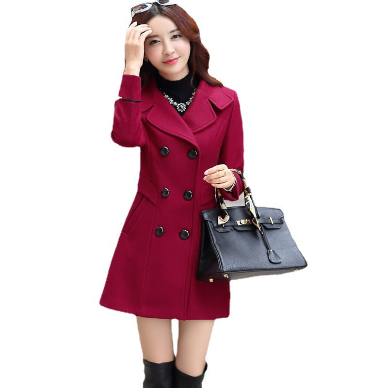 2025 Autumn and Winter Women's Windbreaker New Korean Style Slim Woolen Coat Double-Breasted Women's Long Woolen Coat