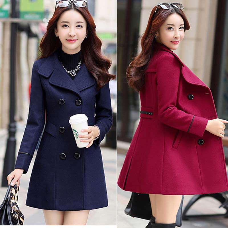 2025 Autumn and Winter Women's Windbreaker New Korean Style Slim Woolen Coat Double-Breasted Women's Long Woolen Coat