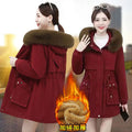 fleece-lined Thickened 2024 Winter New Cotton-padded Coat Wool Collar Waistline Slim-fit Warm Cotton-padded Coat Mid-length Pike Clothing Women's Trendy