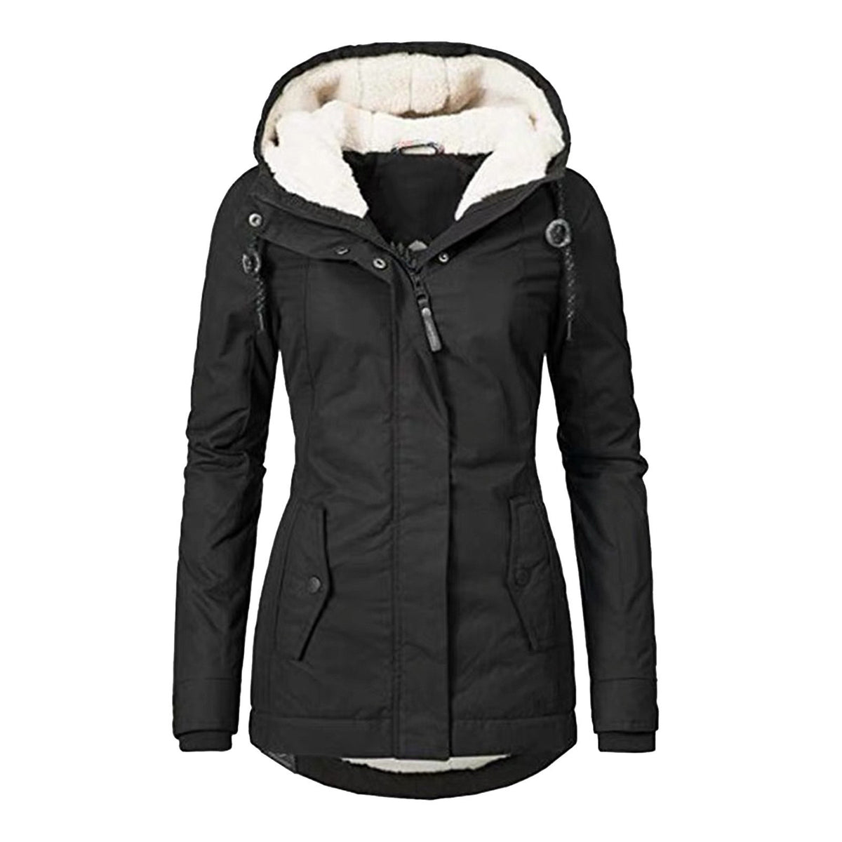 2021 Cross-Border European and American Wish Autumn and Winter New Women's Jacket Solid Color Pocket Zipper Long Sleeve Fleece Elegant Style 10