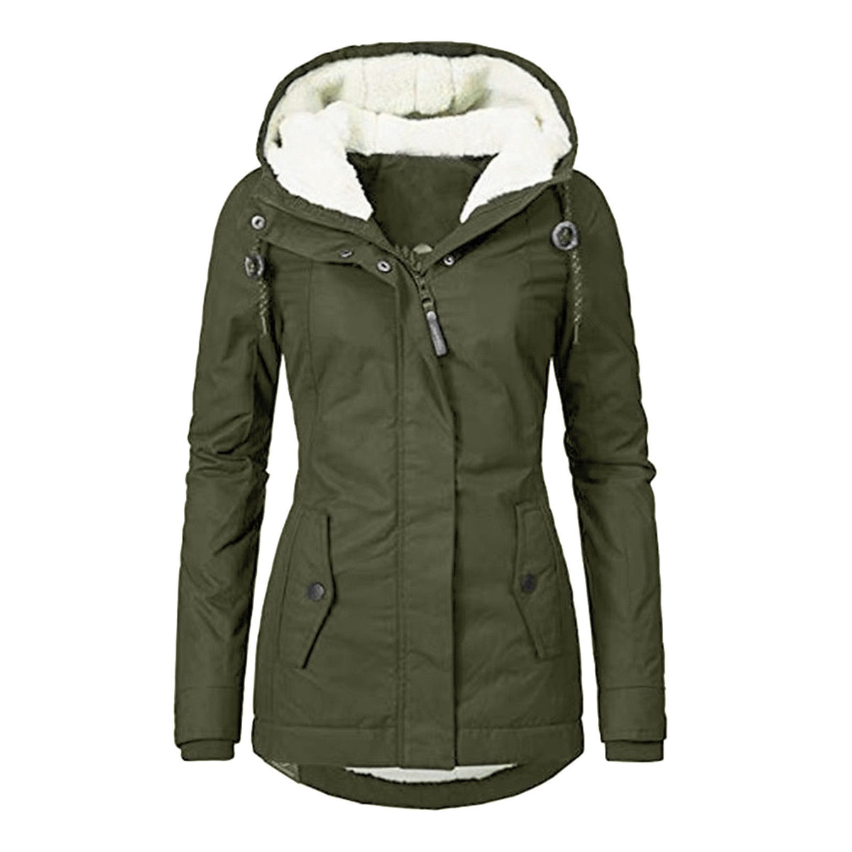 2021 Cross-Border European and American Wish Autumn and Winter New Women's Jacket Solid Color Pocket Zipper Long Sleeve Fleece Elegant Style 10