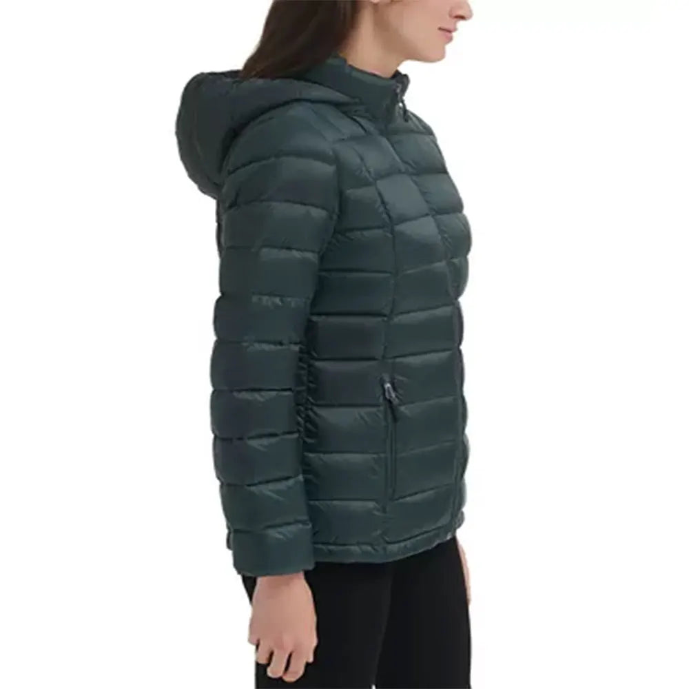 Latest Design Women's Hooded Down Bubble Jacket Long Sleeve Front Zip-Up Winter Fall Lightweight Shine Polyester Padded Coat