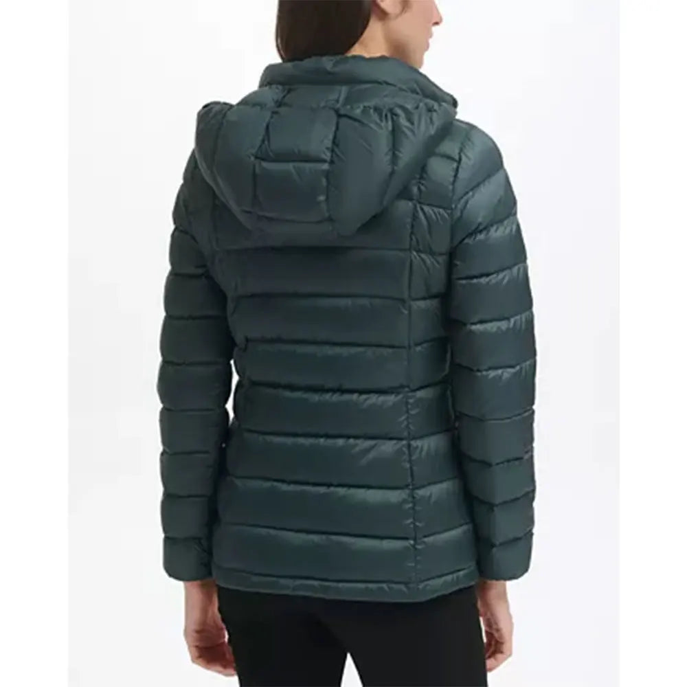 Latest Design Women's Hooded Down Bubble Jacket Long Sleeve Front Zip-Up Winter Fall Lightweight Shine Polyester Padded Coat