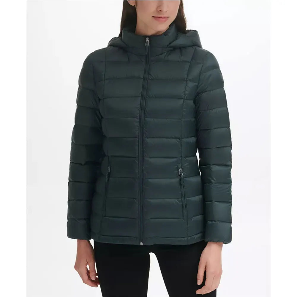 Latest Design Women's Hooded Down Bubble Jacket Long Sleeve Front Zip-Up Winter Fall Lightweight Shine Polyester Padded Coat